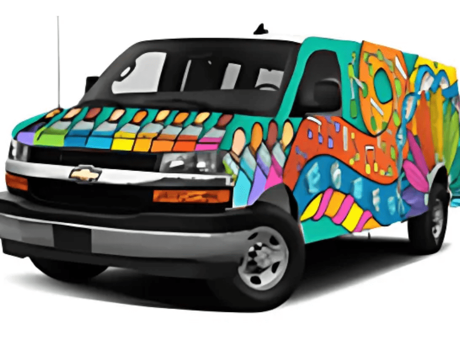 van decorated in art