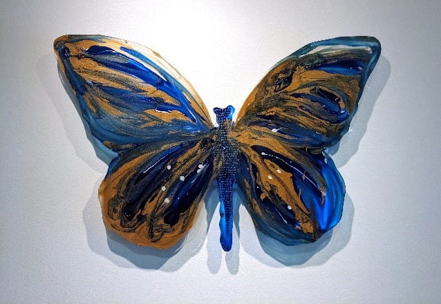 Glass butterfly blue and orange