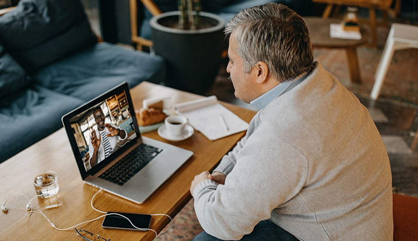 Man having a virtual meeting